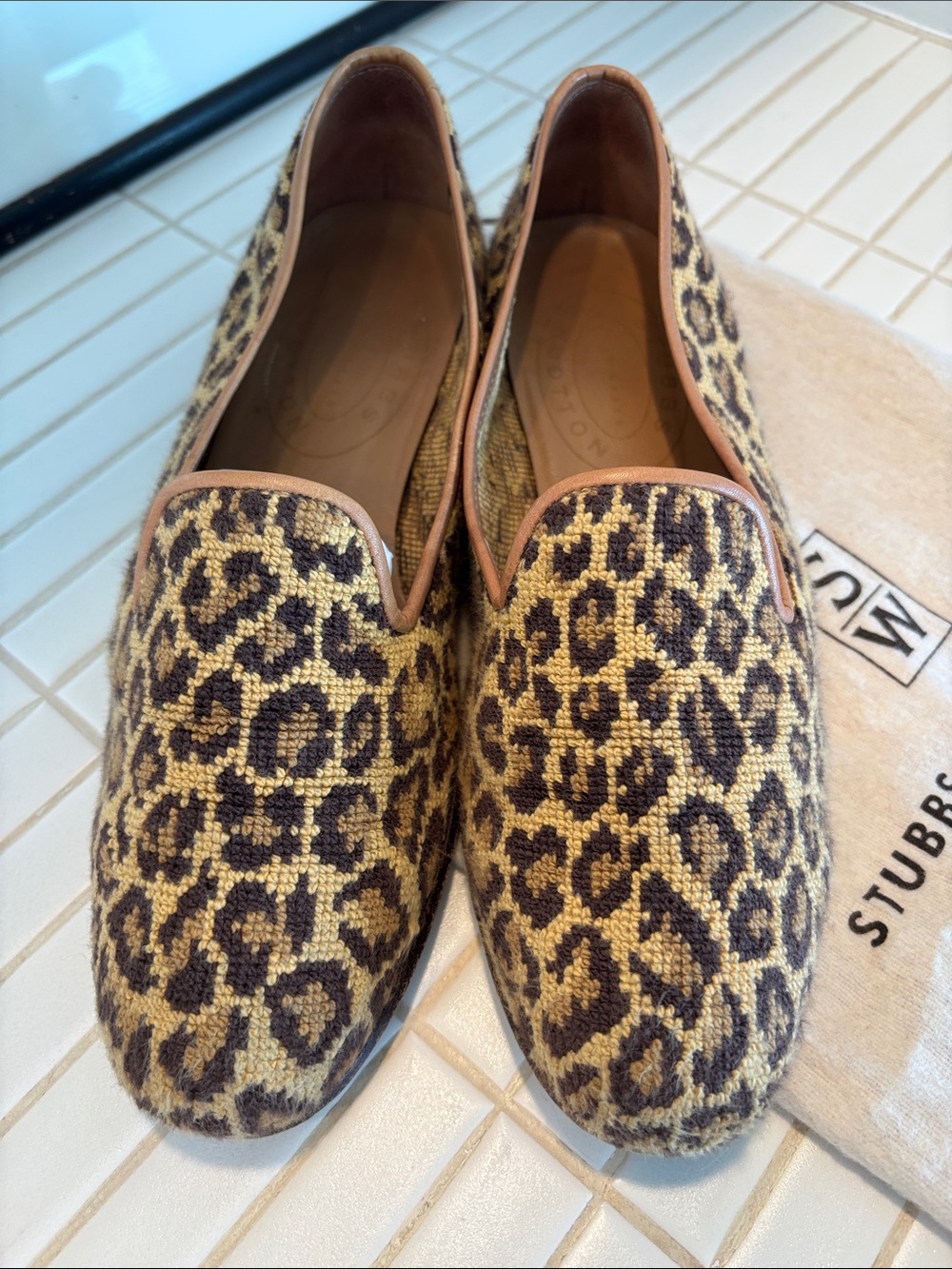 Stubbs & Wootton Leopard  Loafers in Tan and Brown
